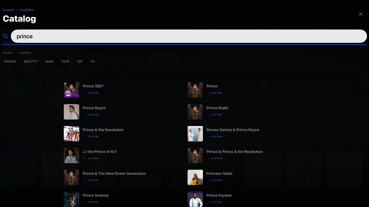 Dial catalog search across a music service