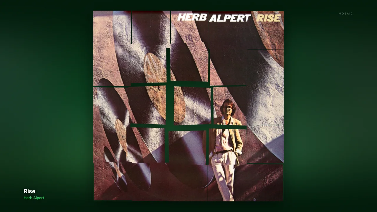 Dial screensaver breaking album art into drifting mosaic tiles