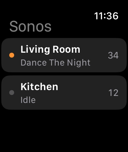 Dial on Apple Watch: the list of rooms with what each is playing